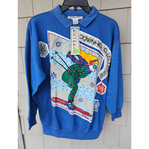New A'MILANO 3/4 Sleeve Sequined Shirt Bling Gaudy 80's Downhill Skier Sz M Ugly
